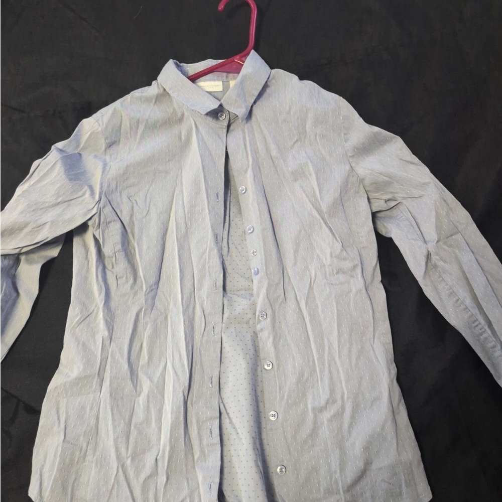 New York & Company Light Blue Casual Button-Down Shirt